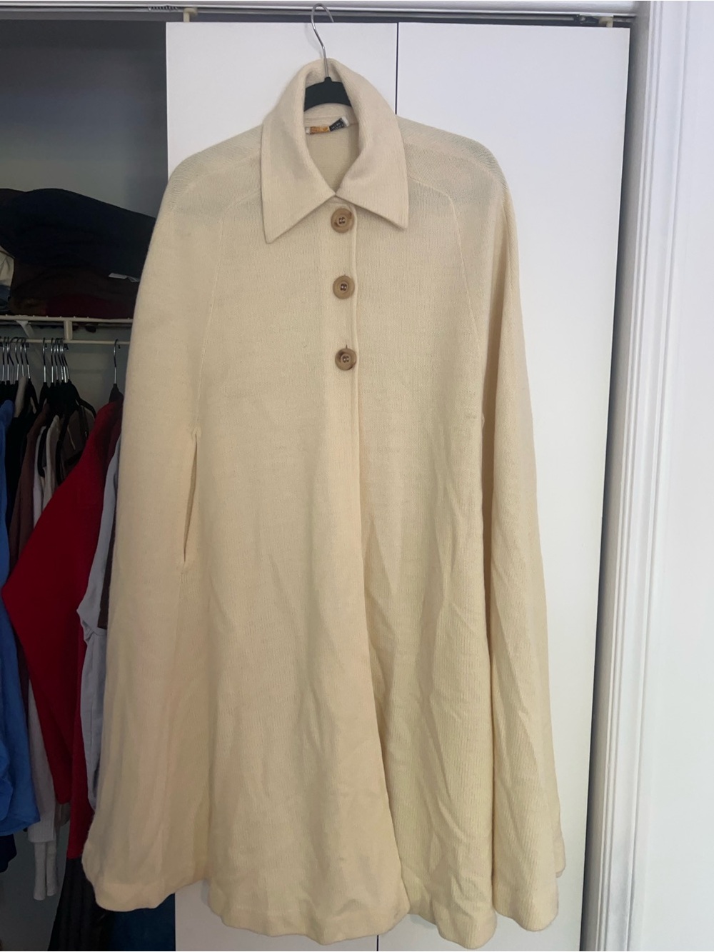 Women's Cream Button-Front Cape Coat